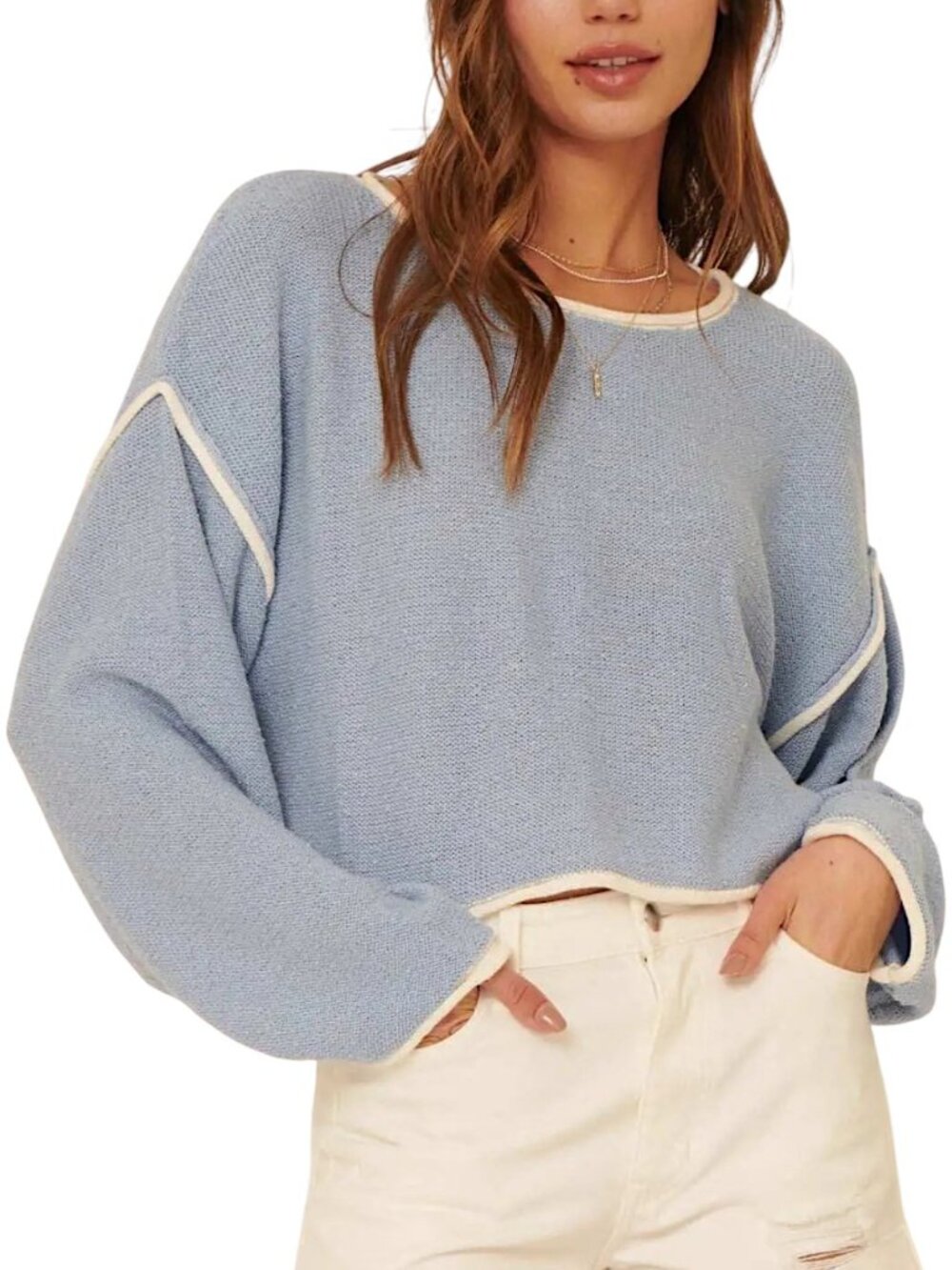 Promesa Cuddle Party Cropped Exposed-Seam Sweater Periwinkle Blue Women's Size S